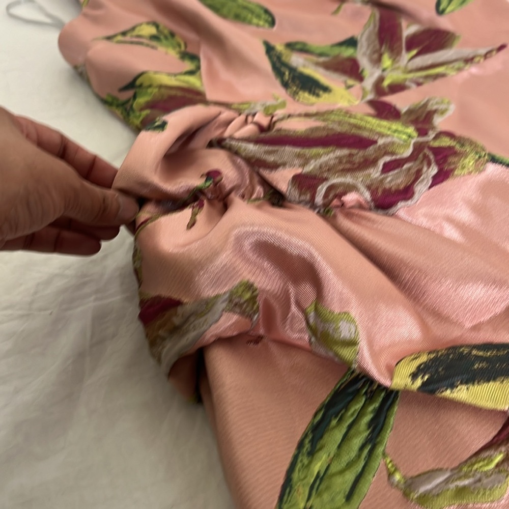 $765 New MARCHESA NOTTE One-shoulder Draped Floral-Jacquard Midi Dress Blush 4 - Picture 6 of 16